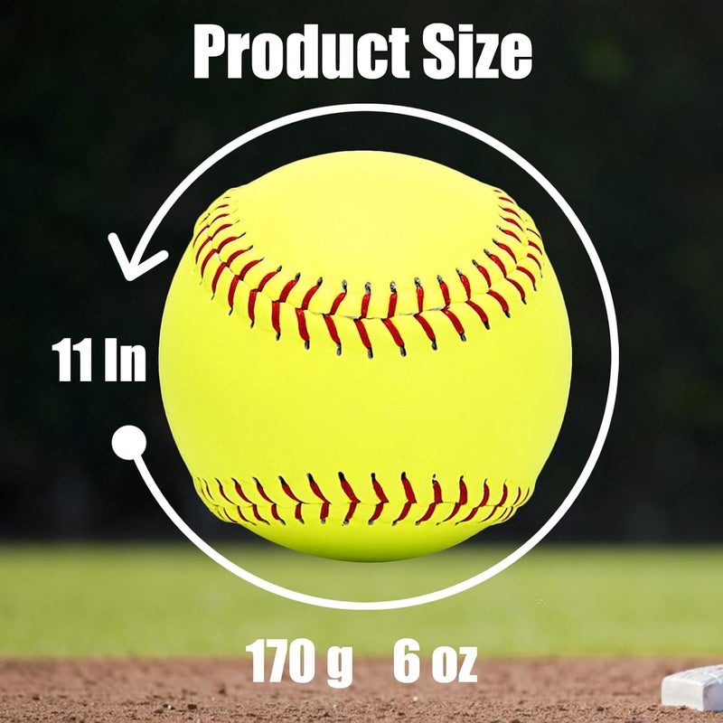 Oeab Softballs 11 Inch 4 Pack Sports Practice Yellow Softballs Unmarked Autograph Softball Official Size and Weight Softbal for Games, Practice, Training, Hitting, Pitching, Fielding - Image 2